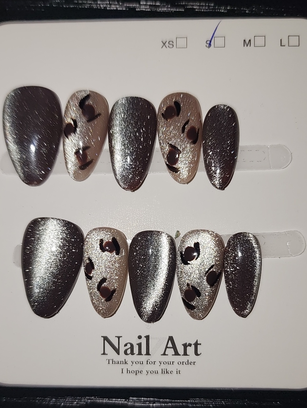 Metallic Silver & Taupe Leopard Press-On Nail Set - Nail Art